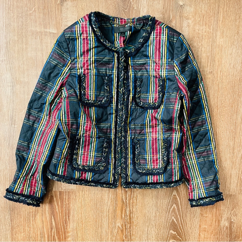 J. Crew Stuart Tartan Plaid Long Sleeve Boxy Fit Jacket Quilted 4 F7503 - Picture 3 of 10